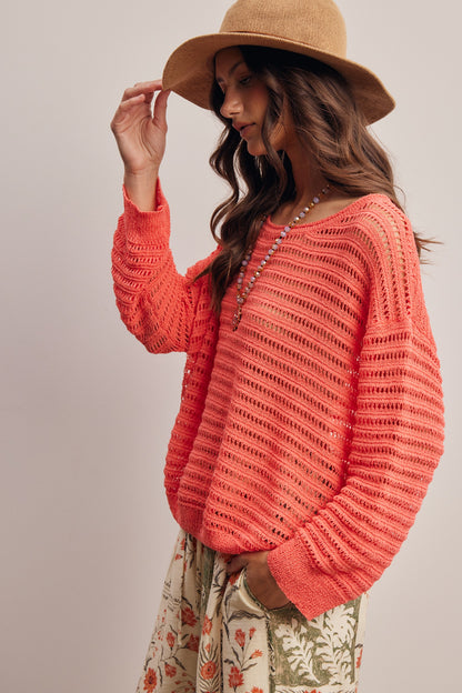 Sunset on the Deck Coral Pullover Top