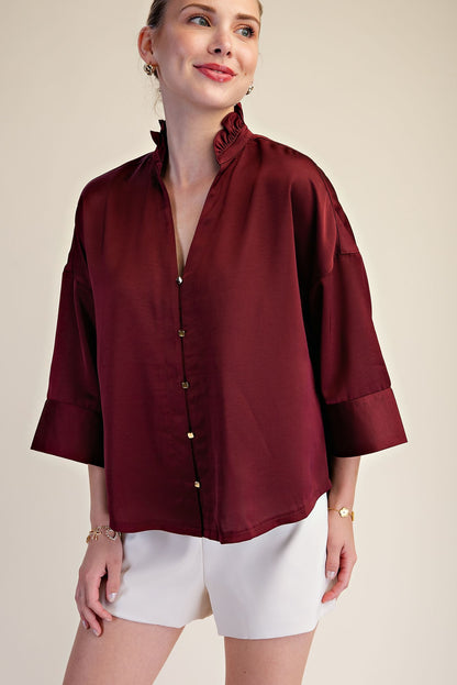 Ruffle Days Burgundy Top