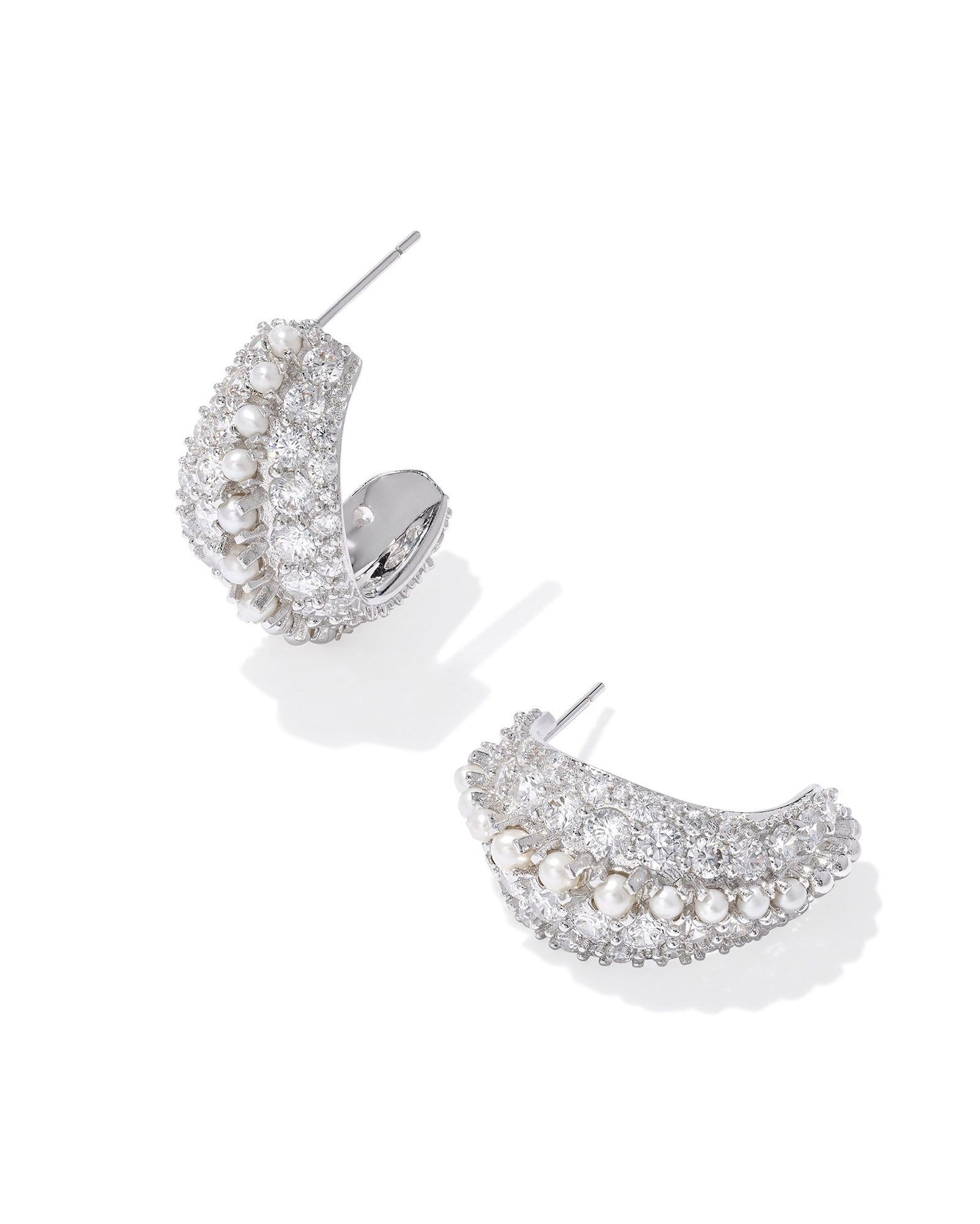 Krista Silver Hoop Earrings in White Mix