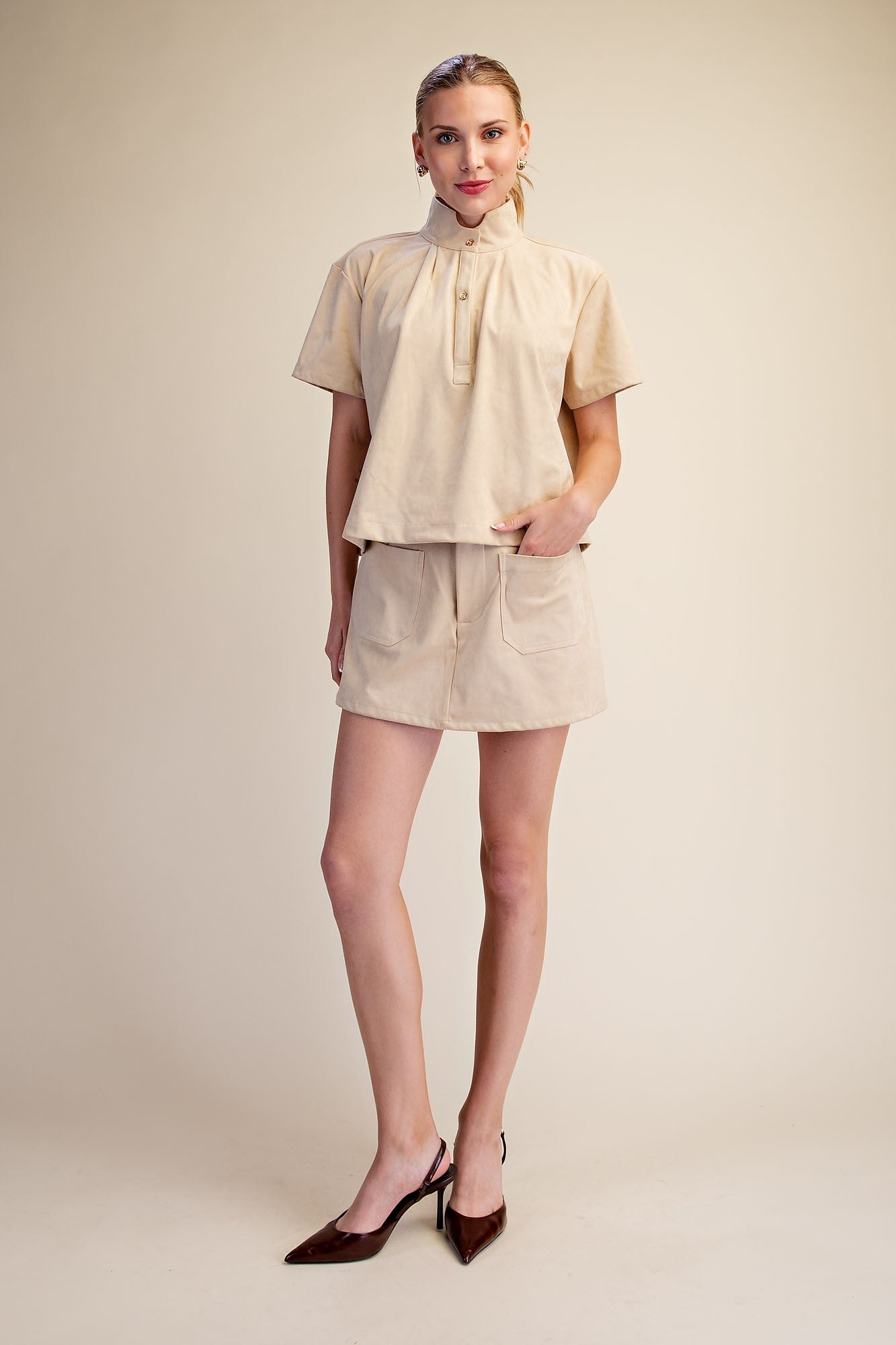 Suede Standard Beige Top