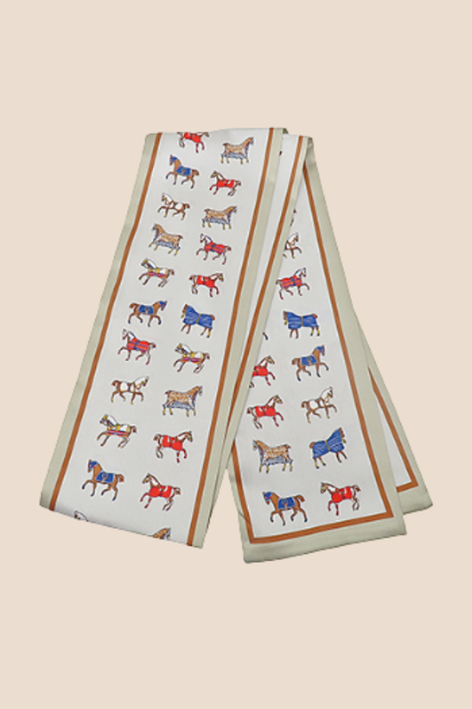 Multi Horse Beige Satin Scarf