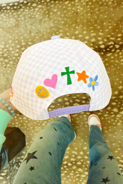 Purple Checker Jesus Loves You Cap