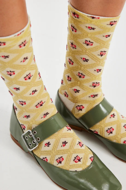 Floral Jacquard Trouser Yellow Socks