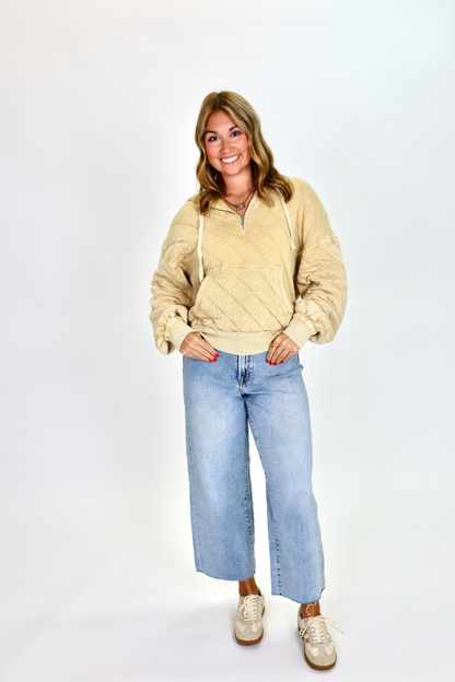 Small Town Story Light Mustard Half Zip Top