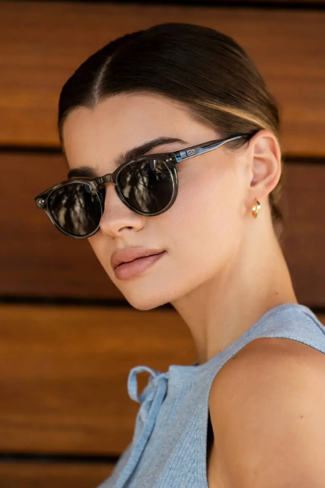Tate Crystal Blue Frame / Black Lens Polarized Sunglasses