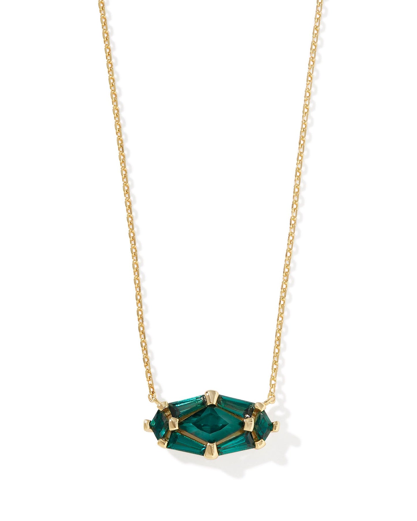 Lindy Rae Elyse Gold Short Pendant Necklace in Green Crystal