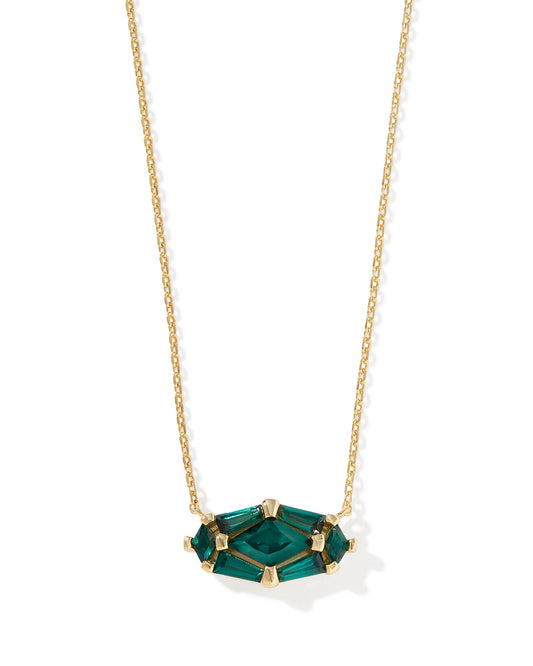 Lindy Rae Elyse Gold Short Pendant Necklace in Green Crystal