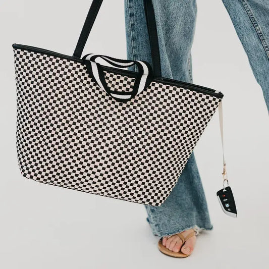 Tiffany Woven Checkered Black Tote Bag