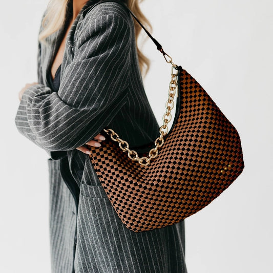 Sienna Woven Coffee Checkered Shoulder Bag
