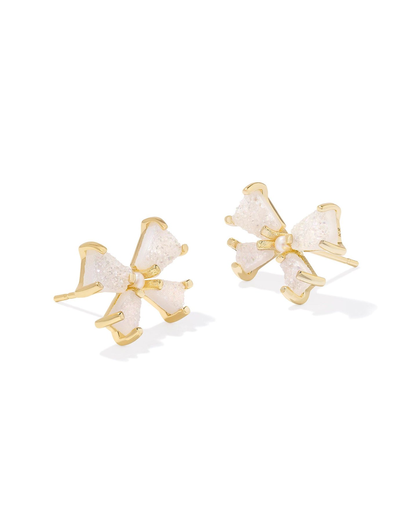 Blair Bow Gold Stud Earrings in Iridescent Drusy