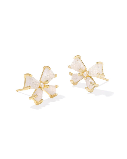 Blair Bow Gold Stud Earrings in Iridescent Drusy