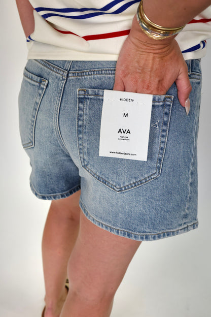 Ava Medium Wash High Rise Shorts
