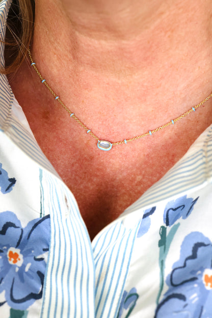 Mini Elisa Gold Enamel Frame Short Pendant Necklace in Periwinkle Illusion