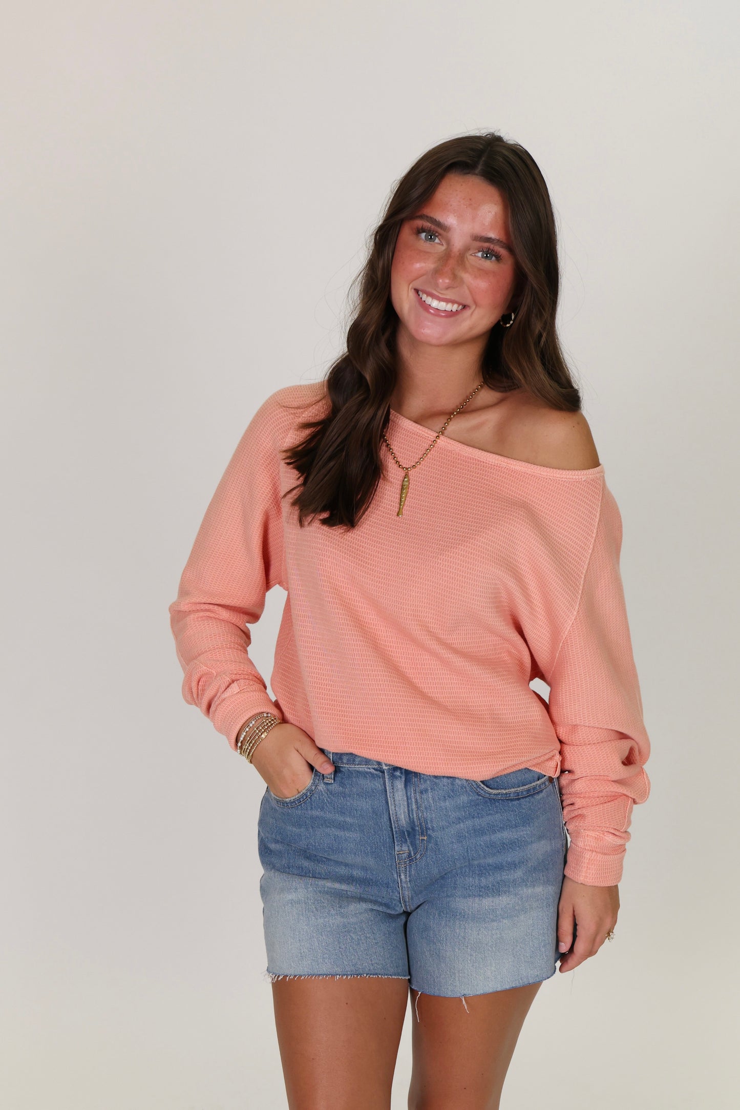 Jess Long Sleeve Coral Kiss Top
