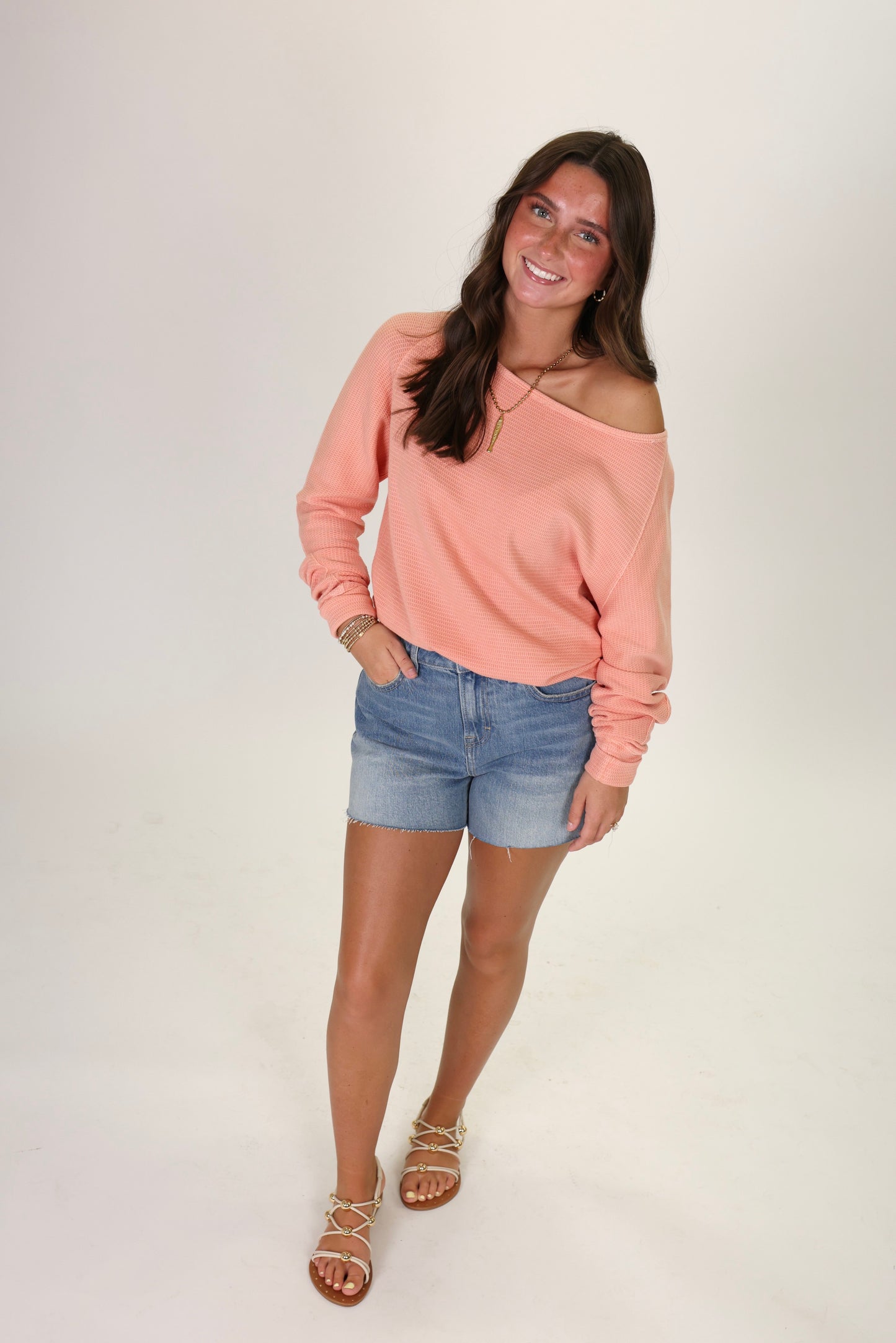 Jess Long Sleeve Coral Kiss Top