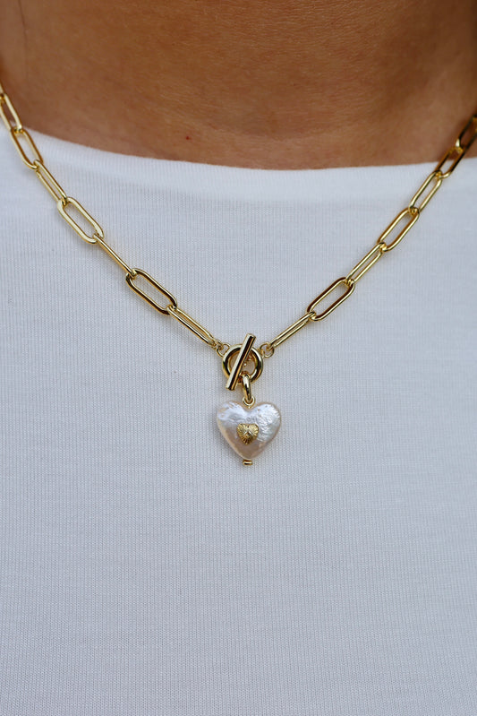 Sasha Heart Gold Link and Chain Necklace