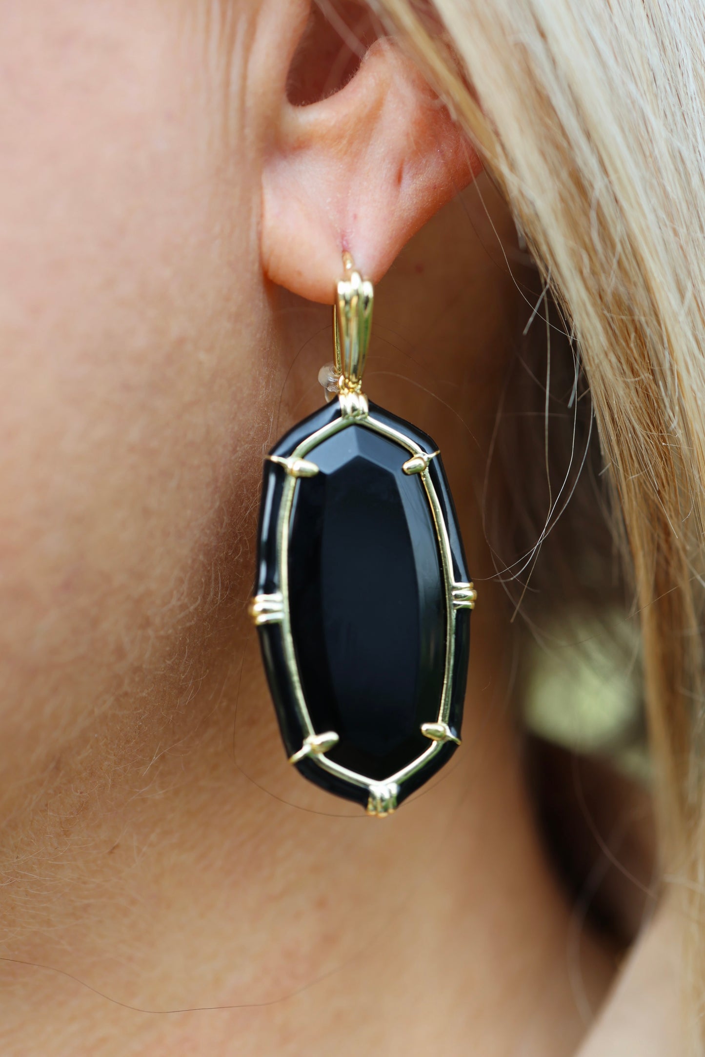 Elle Gold Enamel Drop Earring in Black Agate