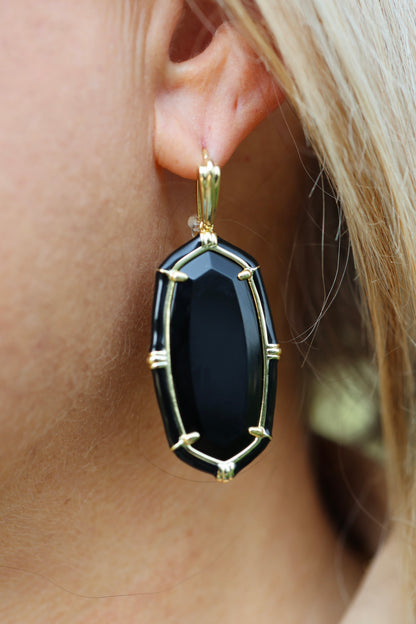 Elle Gold Enamel Drop Earring in Black Agate