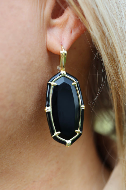 Elle Gold Enamel Drop Earring in Black Agate