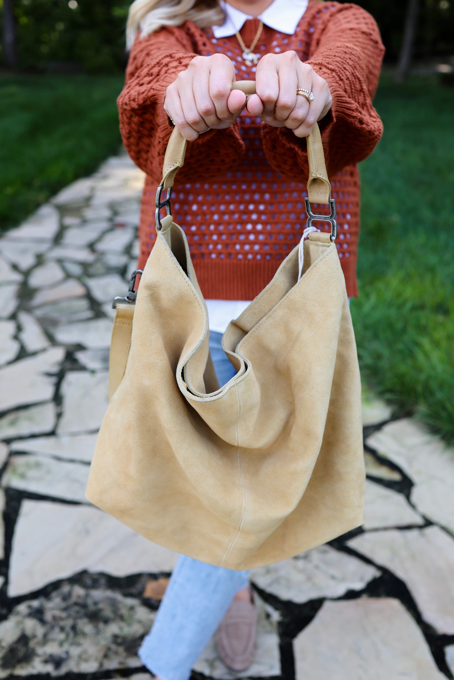 Suzie Suede Harvest Gold Slouchy Tote Bag