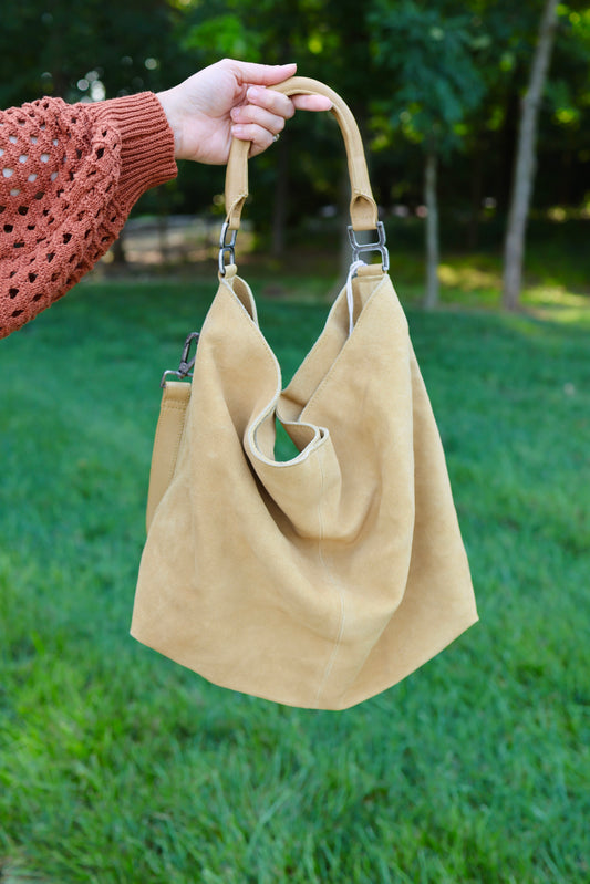 Suzie Suede Harvest Gold Slouchy Tote Bag