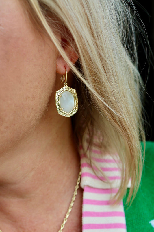 Tiger Gold Striped Daphne Drop Earrings in Natural Mother-of-Pearl