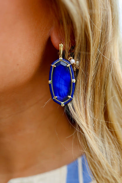 Elle Gold Enamel Drop Earring in Navy Mother-of-Pearl