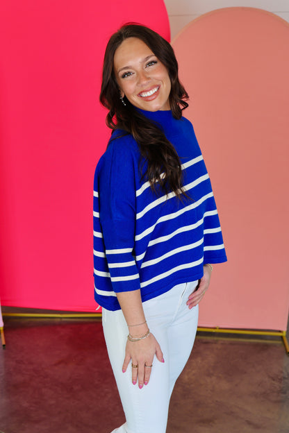 Aja Stripe Blue/White Sweater Top