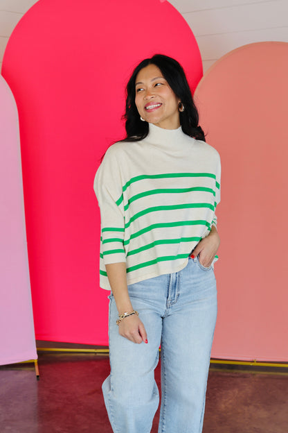 Aja Stripe Ivory/Green Sweater Top