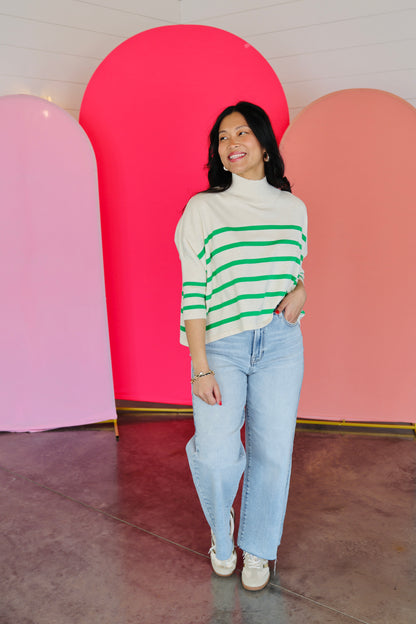 Aja Stripe Ivory/Green Sweater Top