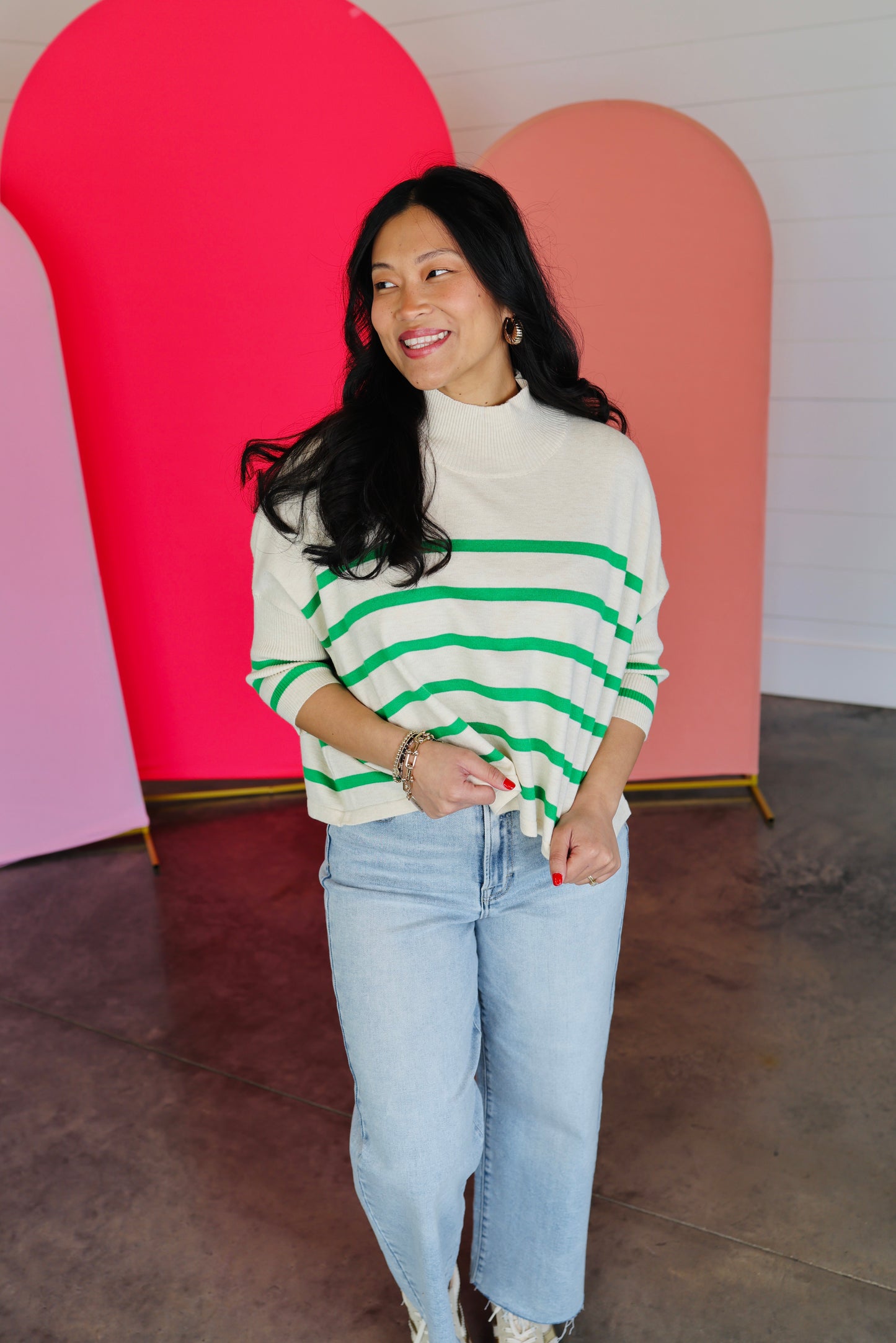 Aja Stripe Ivory/Green Sweater Top