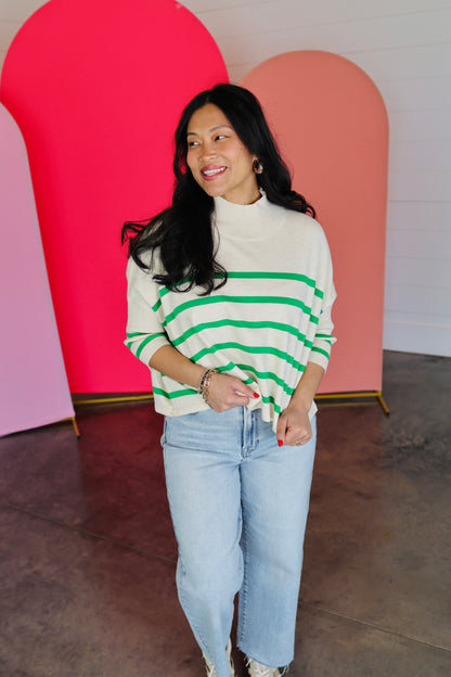 Aja Stripe Ivory/Green Sweater Top