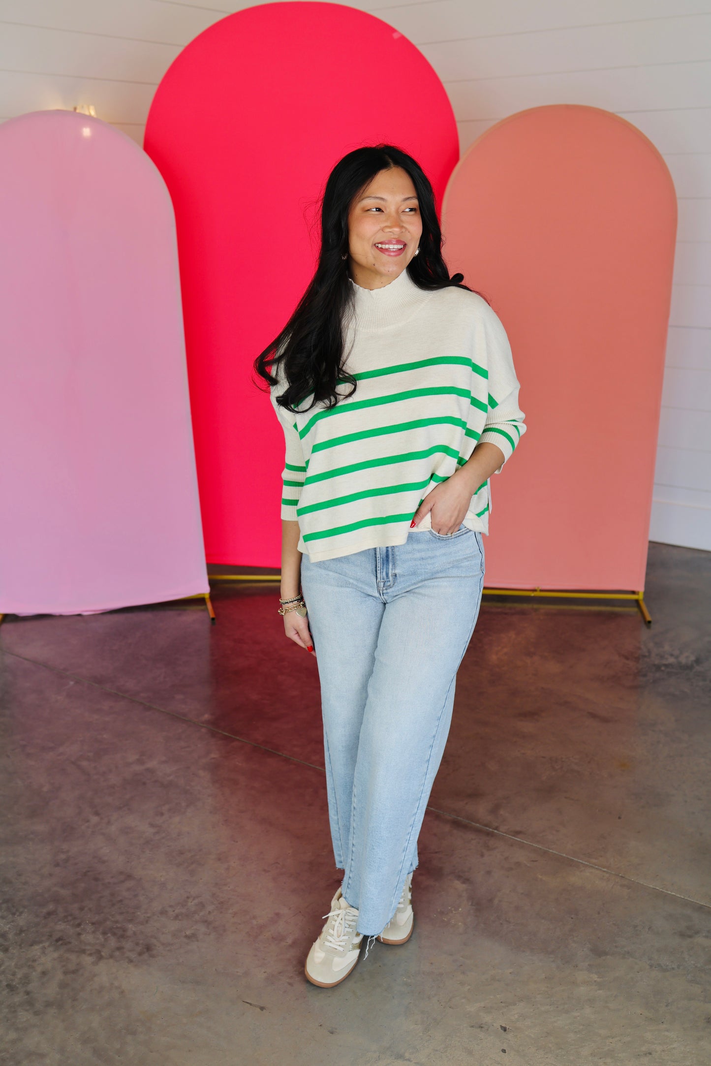 Aja Stripe Ivory/Green Sweater Top
