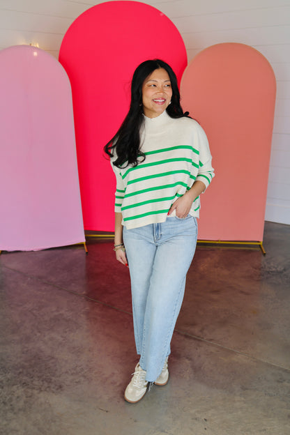 Aja Stripe Ivory/Green Sweater Top