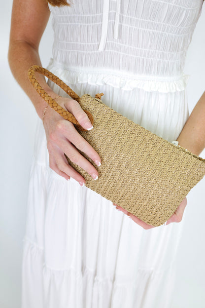 Daisy Daze Meadow Woven Straw Large Wristlet