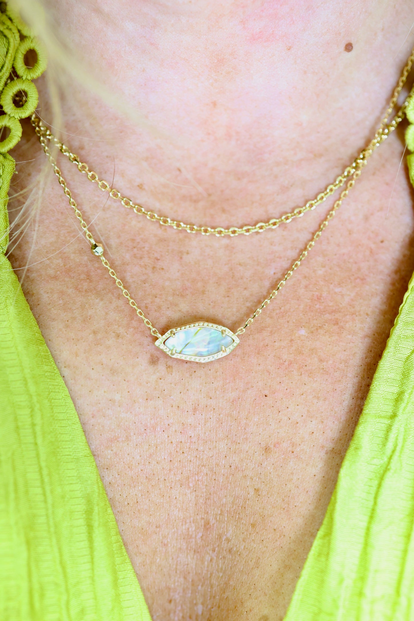 Ophelia Multi Gold Strand Necklace in Iridescent Abalone