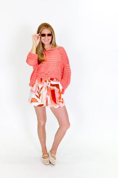 Sunset on the Deck Coral Pullover Top