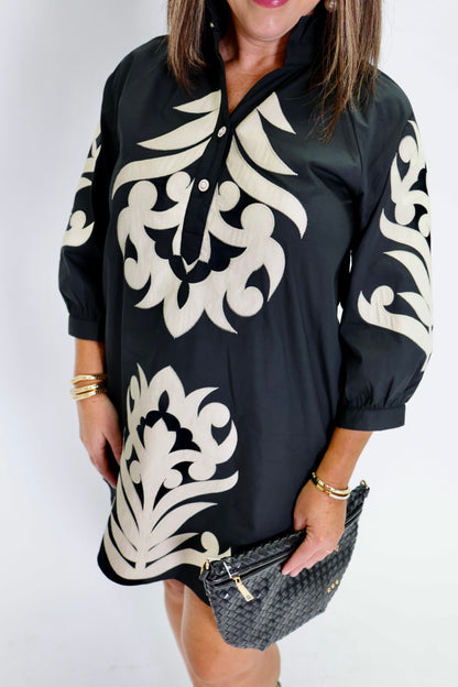 Baroque Floral Black Dress