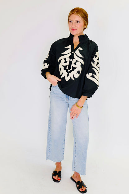 Baroque Floral Black Top