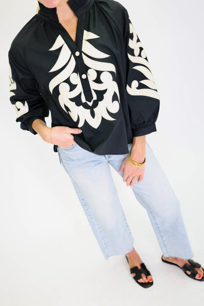 Baroque Floral Black Top