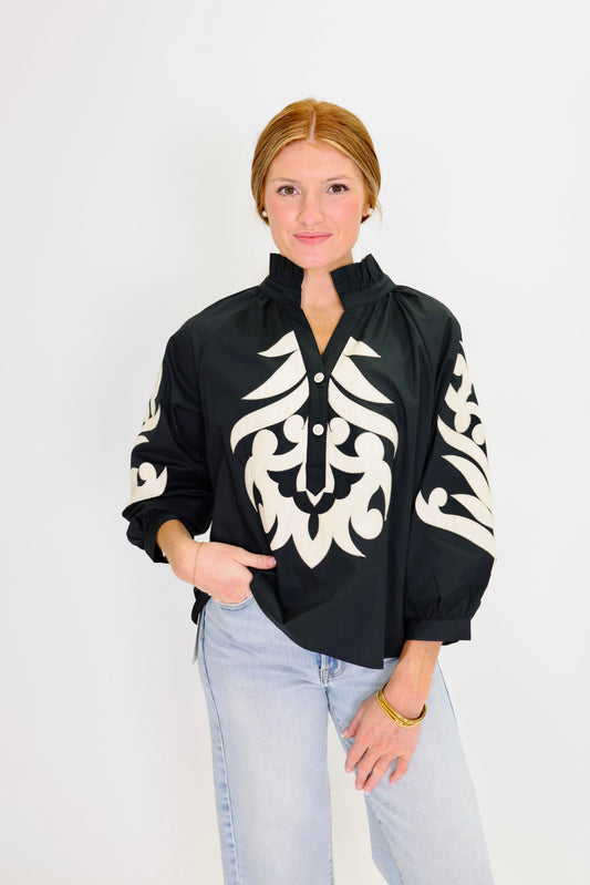 Baroque Floral Black Top