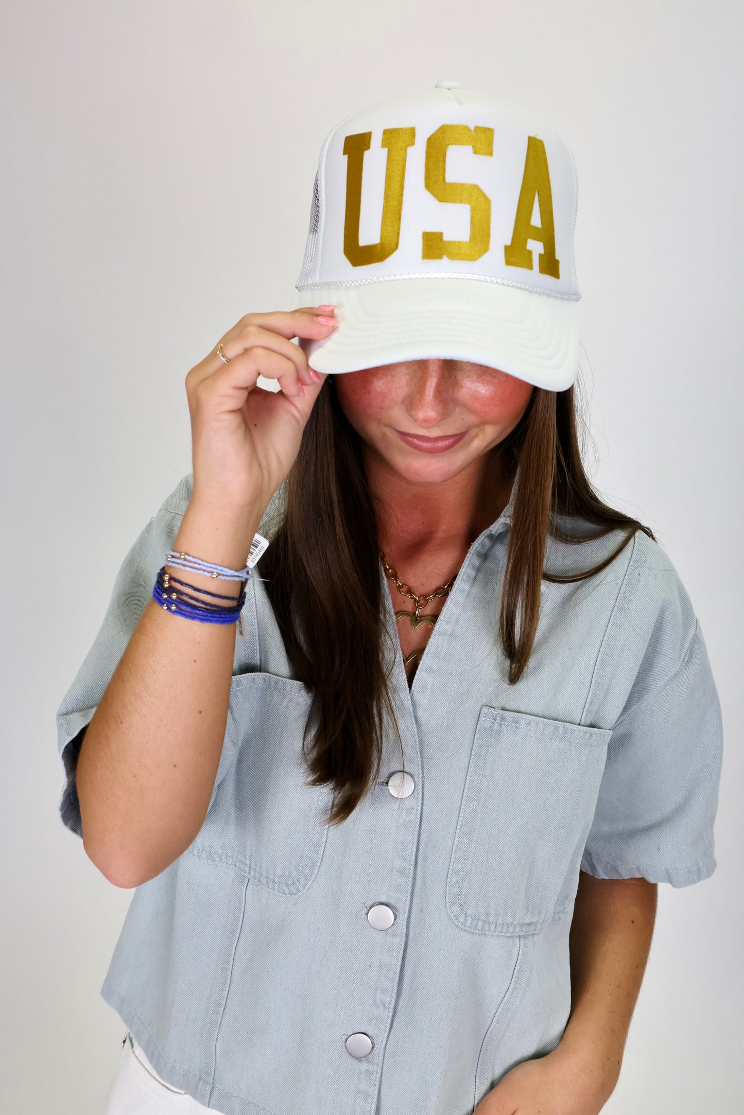 USA White/Gold Foam Trucker Hat