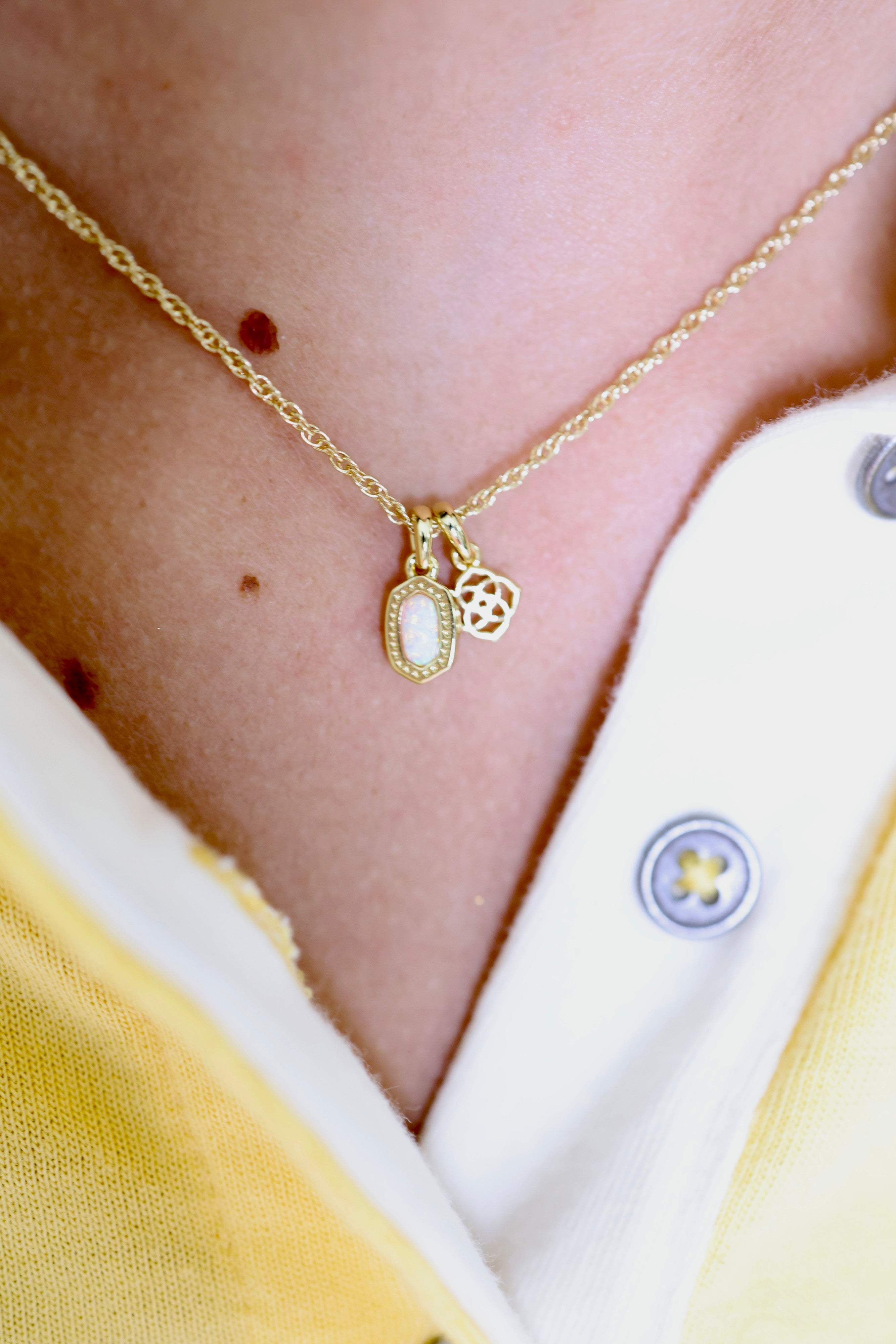 Mini Elisa Dira Gold Necklace in Bright White Lab Grown Opal