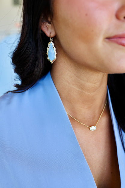 Adriana Scallop Frame Gold Drop Earrings in Sky Blue Iridescent Abalone