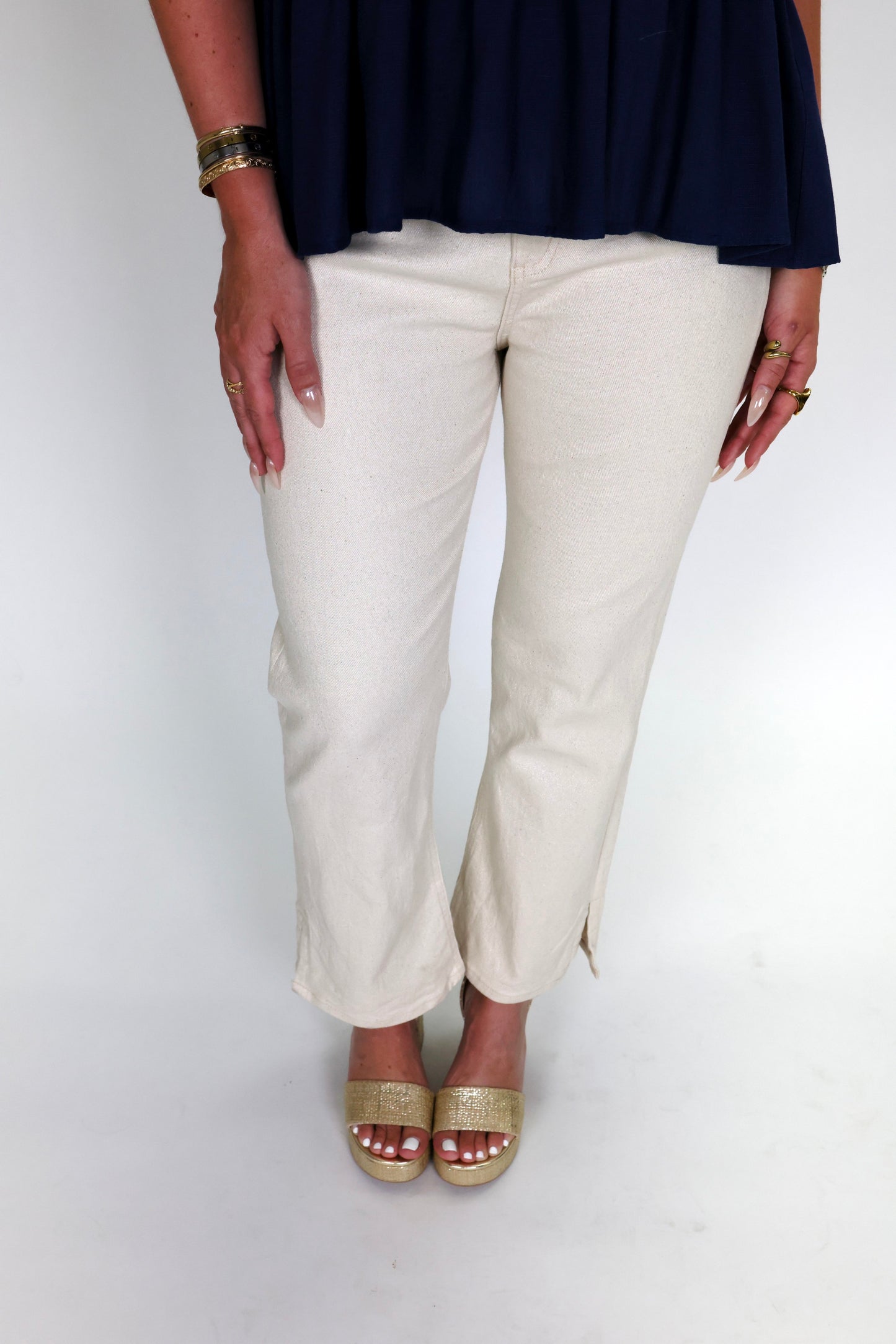 Jessica High Rise Lurex Twill Denim