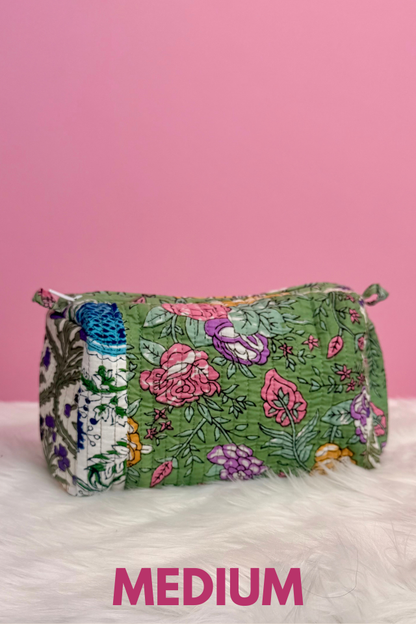 Olive Patchwork Medium Cosmetic Bag