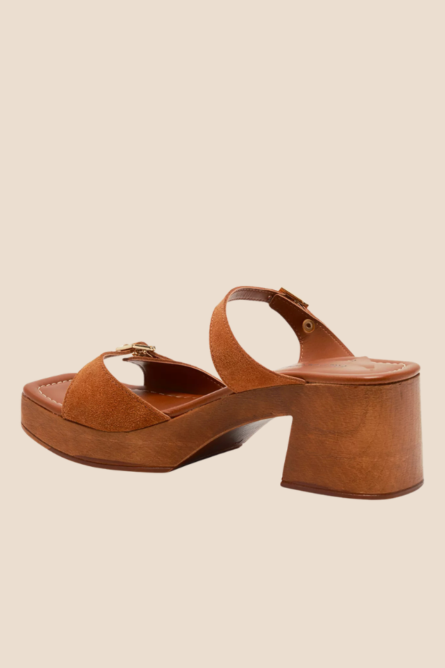Beck Cognac Suede Buckle Clogs