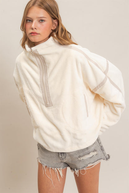 Softly Structured Ivory Fleece Pullover