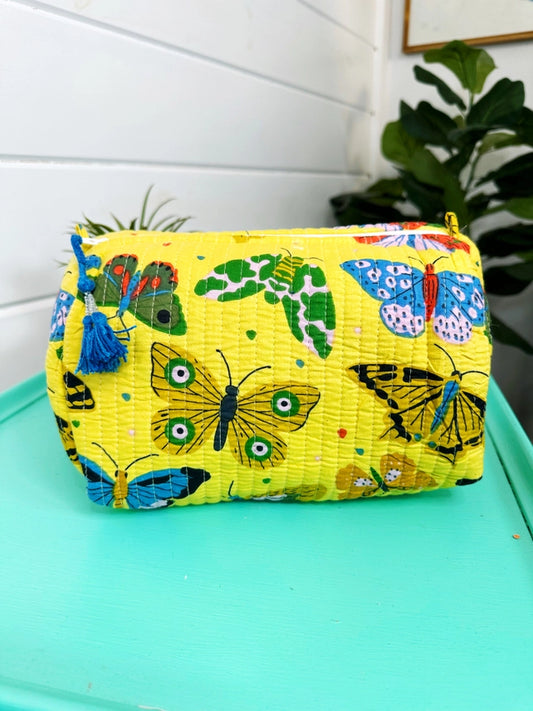 Butterfly Garden Yellow Cosmetic Bag