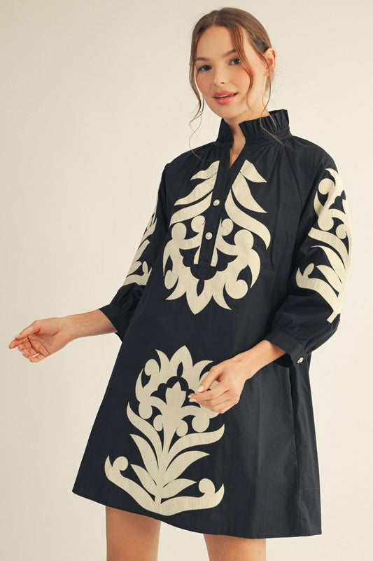 Baroque Floral Black Dress